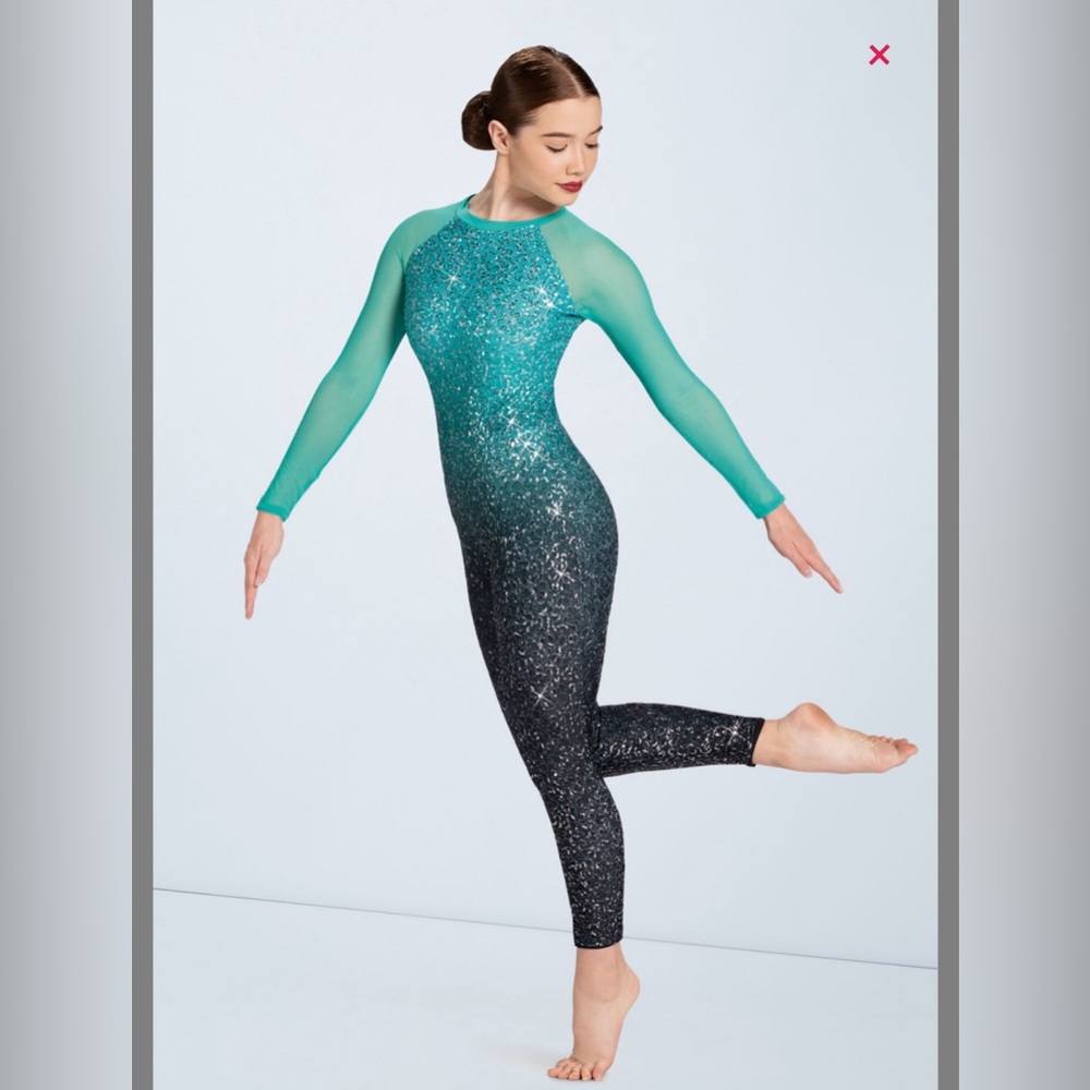 Weissman Crystallize  size MC. Green. Unitard. Dance, gymnastics, skating.